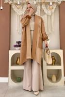 Tesettür giyim TABA İKİ RENKLİ KAŞE KABAN T 3777