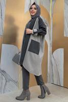 Tesettür giyim GRİ İKİ RENKLİ KAŞE KABAN T 3777