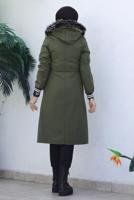 Tesettür giyim HAKİ KAPÜŞONLU KABAN T 4064