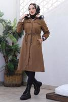 Tesettür giyim KAHVE KAPÜŞONLU KABAN T 4064