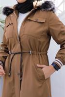 Tesettür giyim KAHVE KAPÜŞONLU KABAN T 4064