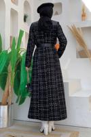 Tesettür giyim SİYAH EKOSE DESENLİ MANTO T 4177