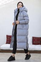 Tesettür giyim GRİ KAPÜŞONLU ŞİŞME KABAN T 4444