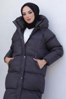 Tesettür giyim GRİ KAPÜŞONLU ŞİŞME KABAN T 4444