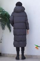 Tesettür giyim GRİ KAPÜŞONLU ŞİŞME KABAN T 4444