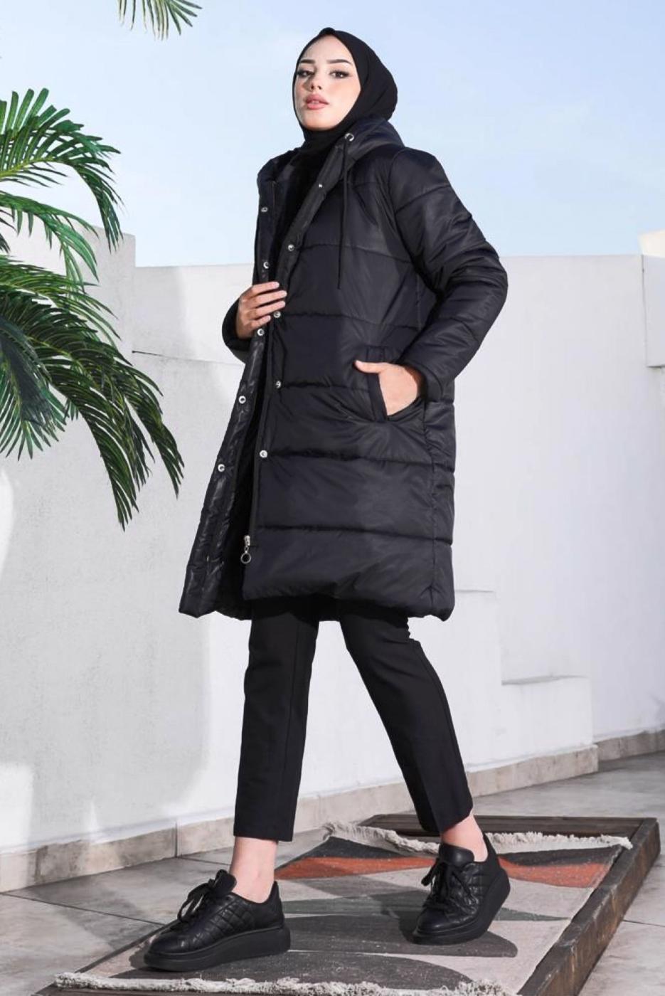 Tesettür giyim SİYAH CEPLİ ŞİŞME MONT T 5444