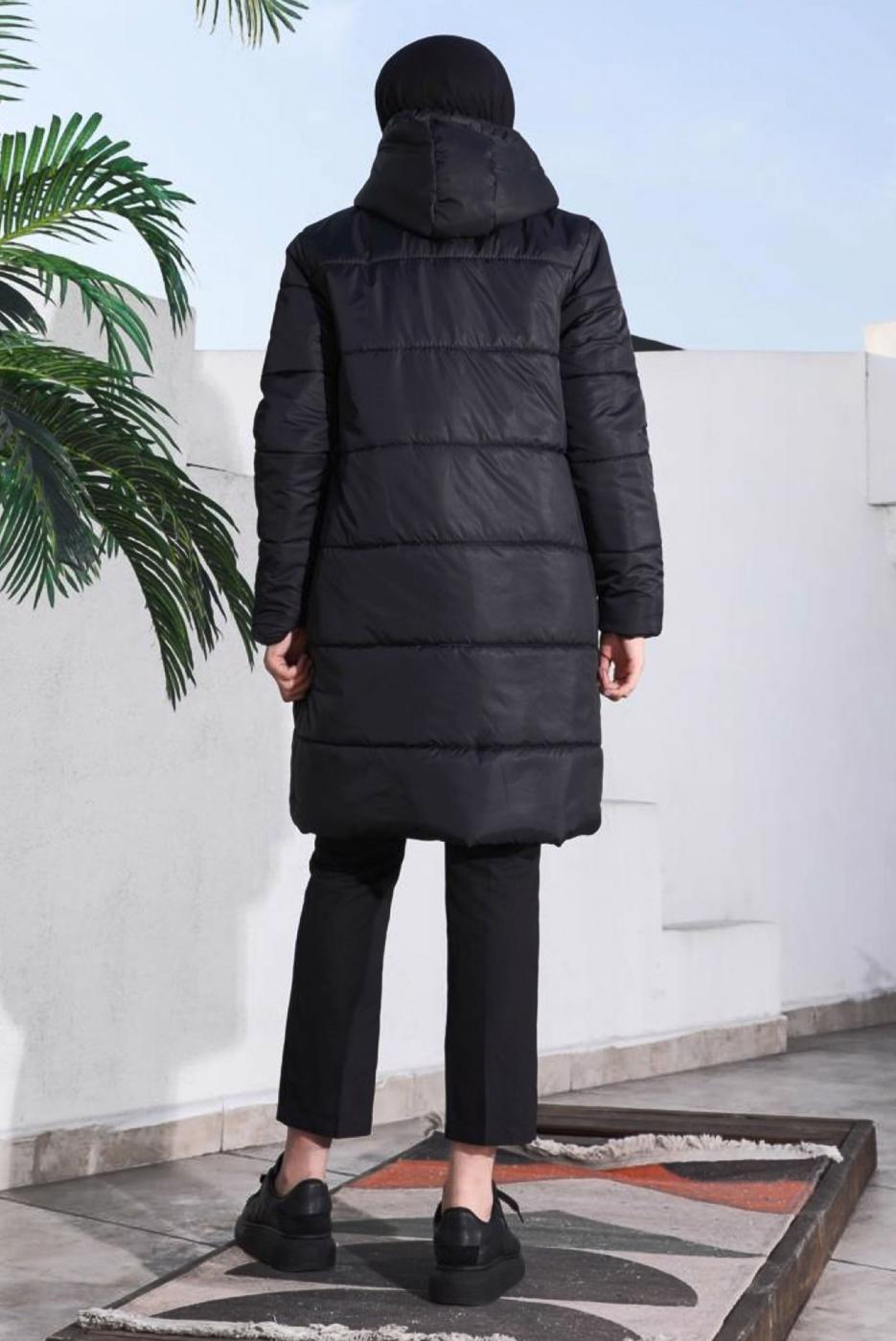 Tesettür giyim SİYAH CEPLİ ŞİŞME MONT T 5444