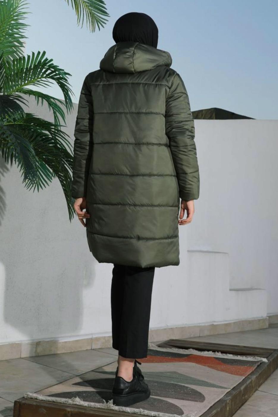 Tesettür giyim HAKİ CEPLİ ŞİŞME MONT T 5444