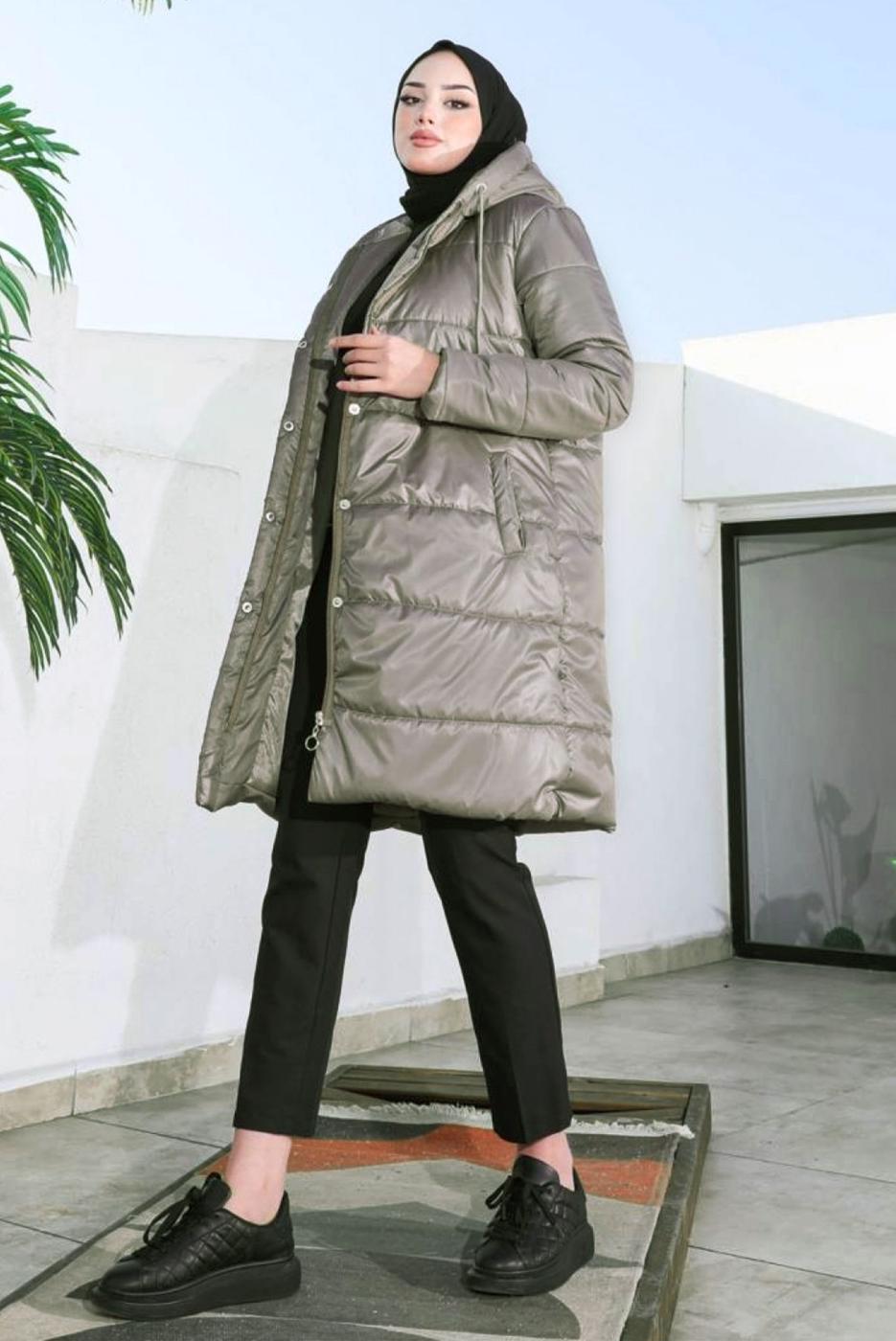 Tesettür giyim VİZON CEPLİ ŞİŞME MONT T 5444