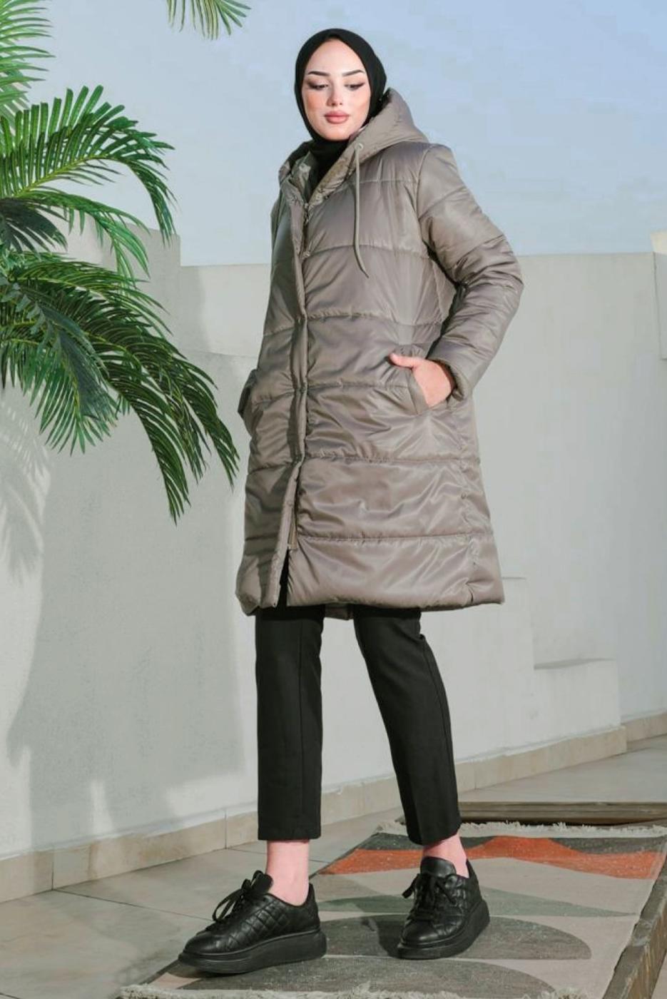 Tesettür giyim VİZON CEPLİ ŞİŞME MONT T 5444