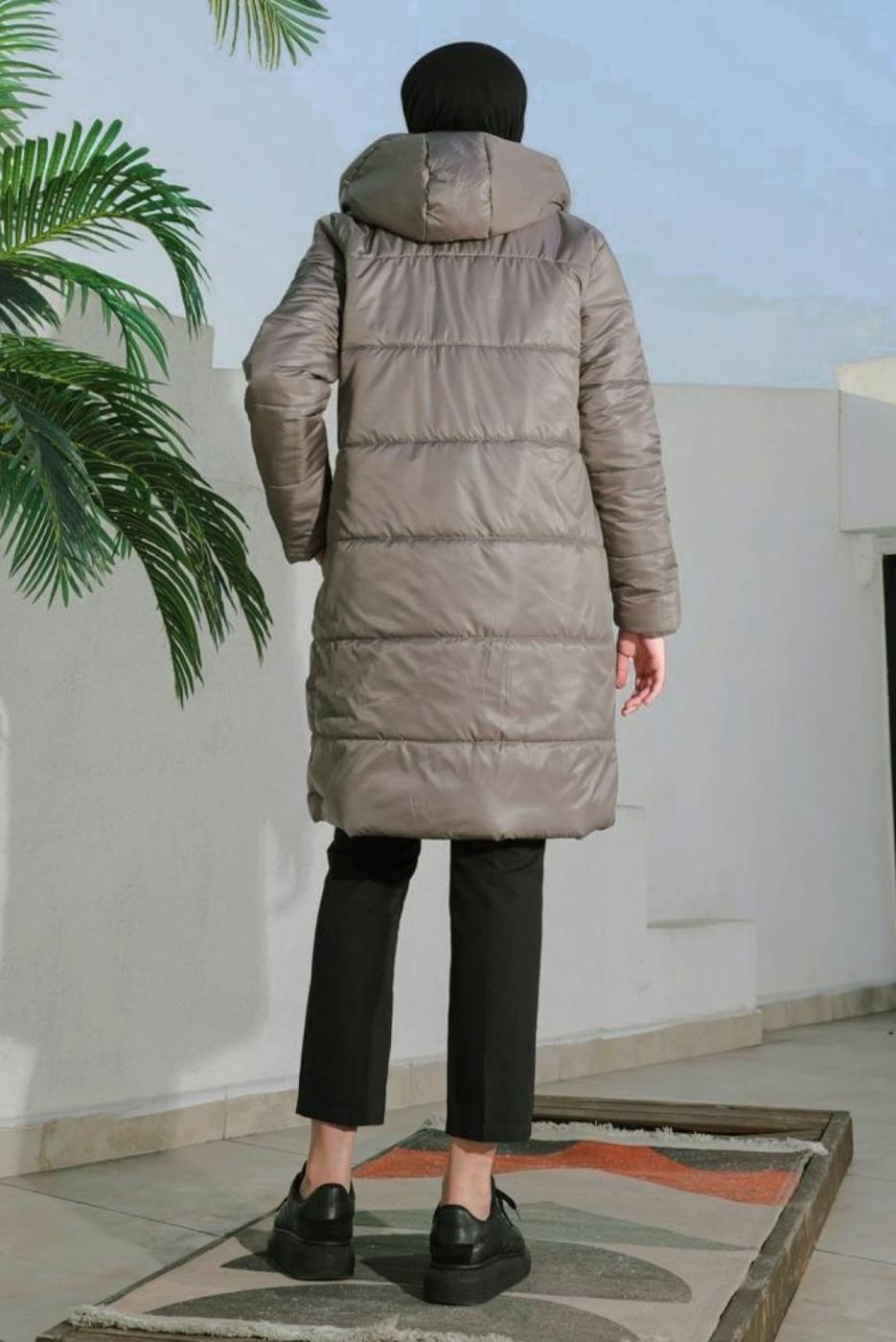 Tesettür giyim VİZON CEPLİ ŞİŞME MONT T 5444