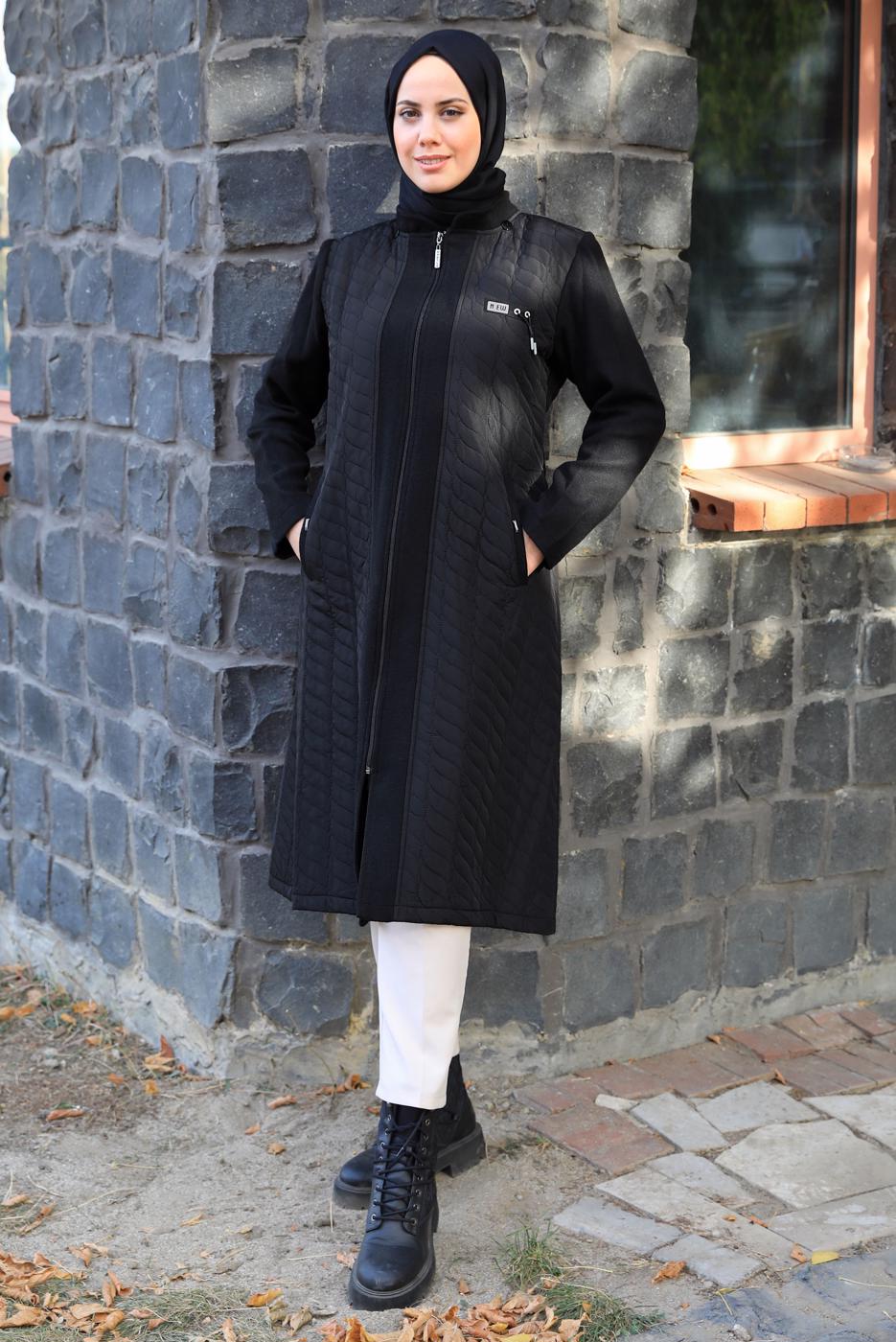 Hijab clothing BLACK HOODED COAT T 628-1