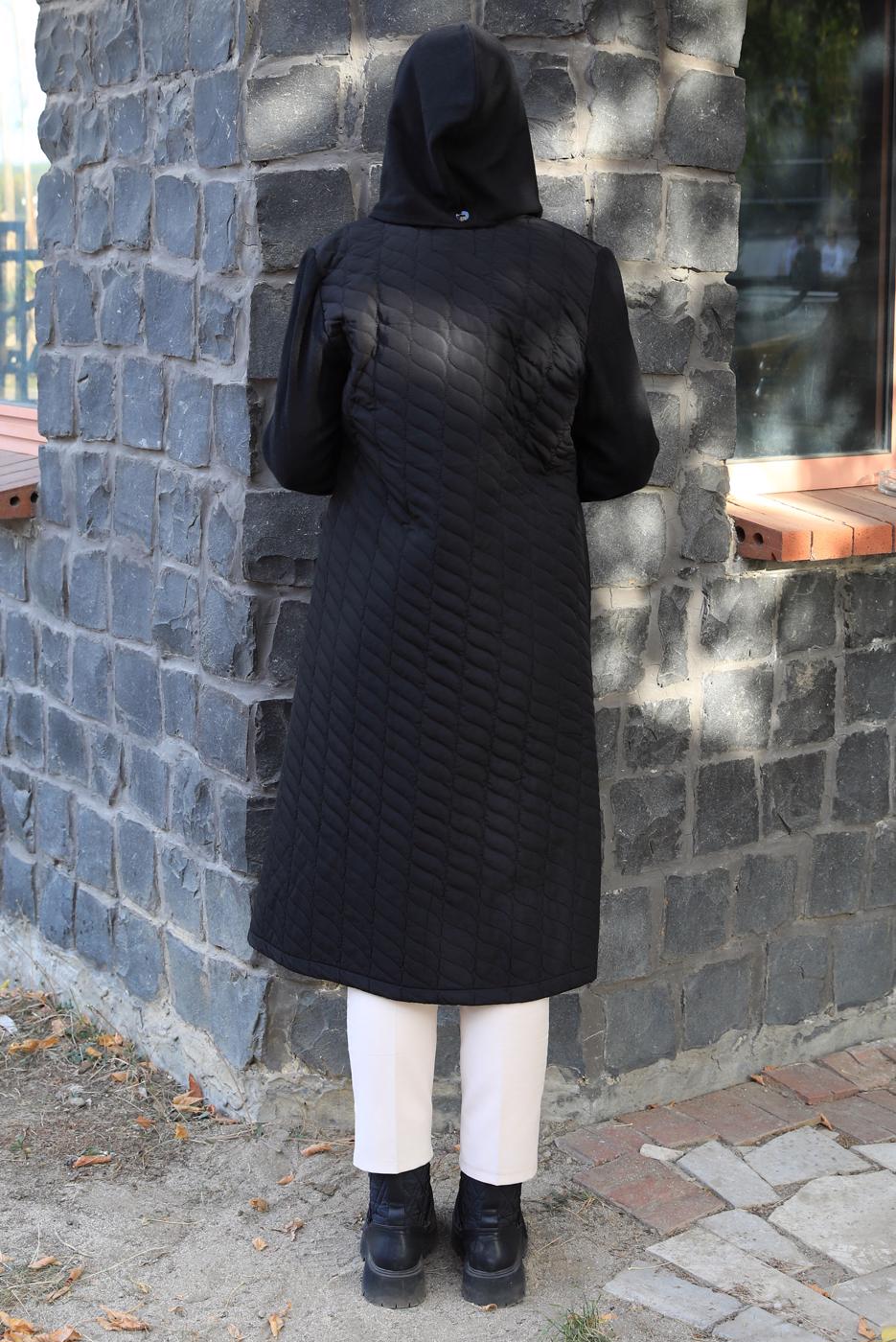 Hijab clothing BLACK HOODED COAT T 628-1