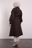 Tesettür giyim KAHVE KUŞAKLI KRUVAZE YAKA KABAN T 6495