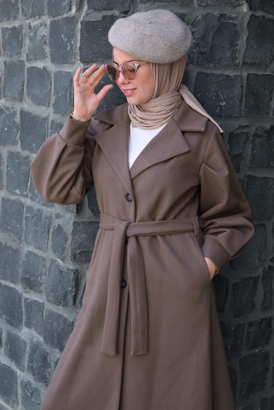 Hijab clothing MINK BELTED COAT T 6495
