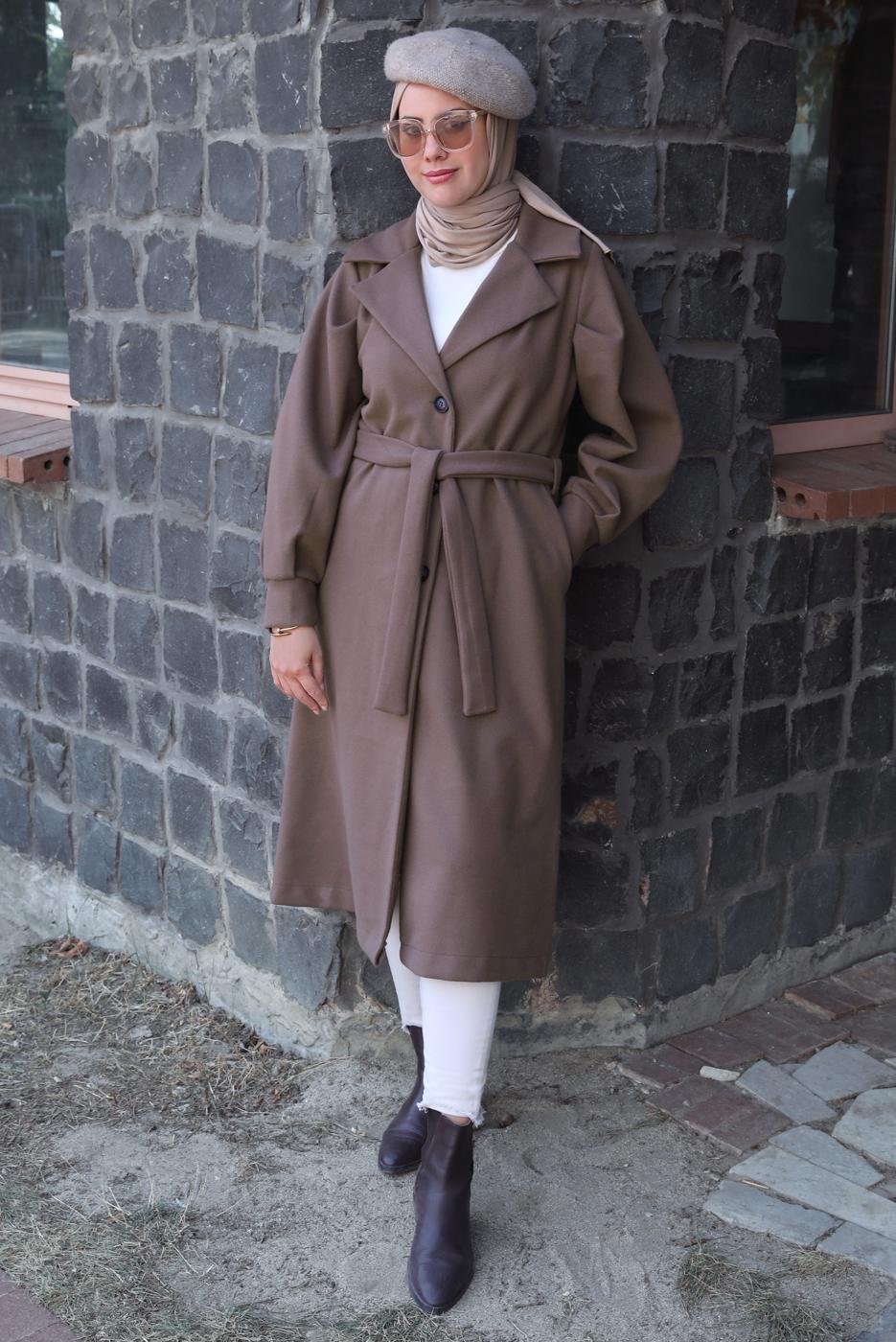 Hijab clothing MINK BELTED COAT T 6495