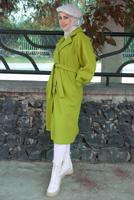 Tesettür giyim YEŞİL KUŞAKLI KRUVAZE YAKA KABAN T 6495