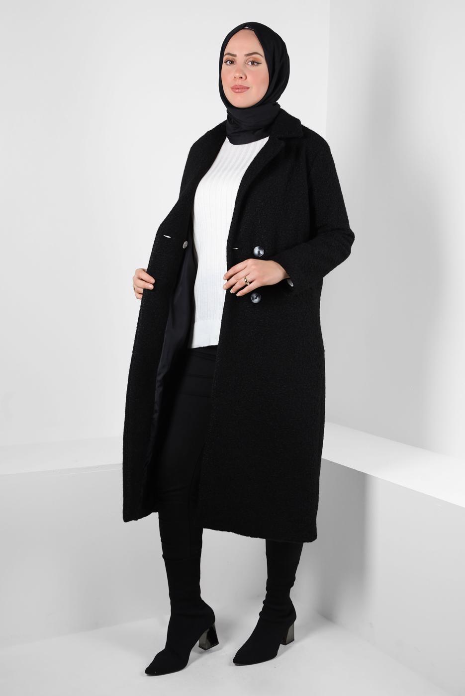 Vêtements hijab NOIR MANTEAU À DOUBLE BOUTONNAGE T 6627