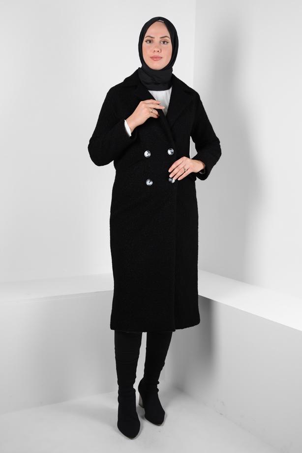 Hijab clothing  DOUBLE BREASTED COAT T 6627 - TRENDTESETTÜR