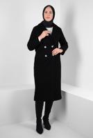 Vêtements hijab NOIR MANTEAU À DOUBLE BOUTONNAGE T 6627