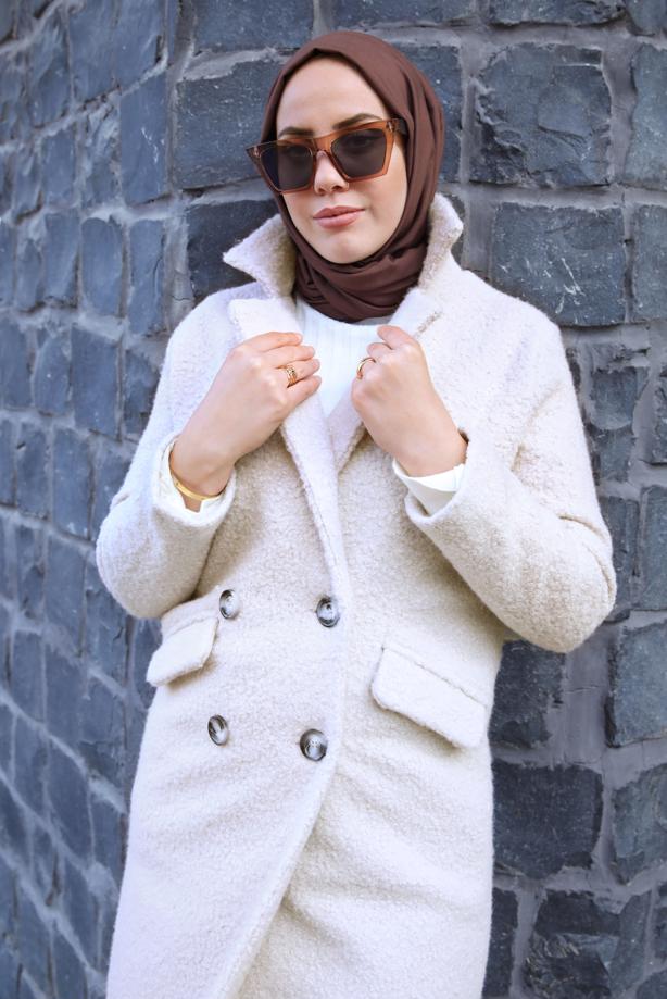 Hijab clothing  DOUBLE BREASTED COAT T 6627 - TRENDTESETTÜR