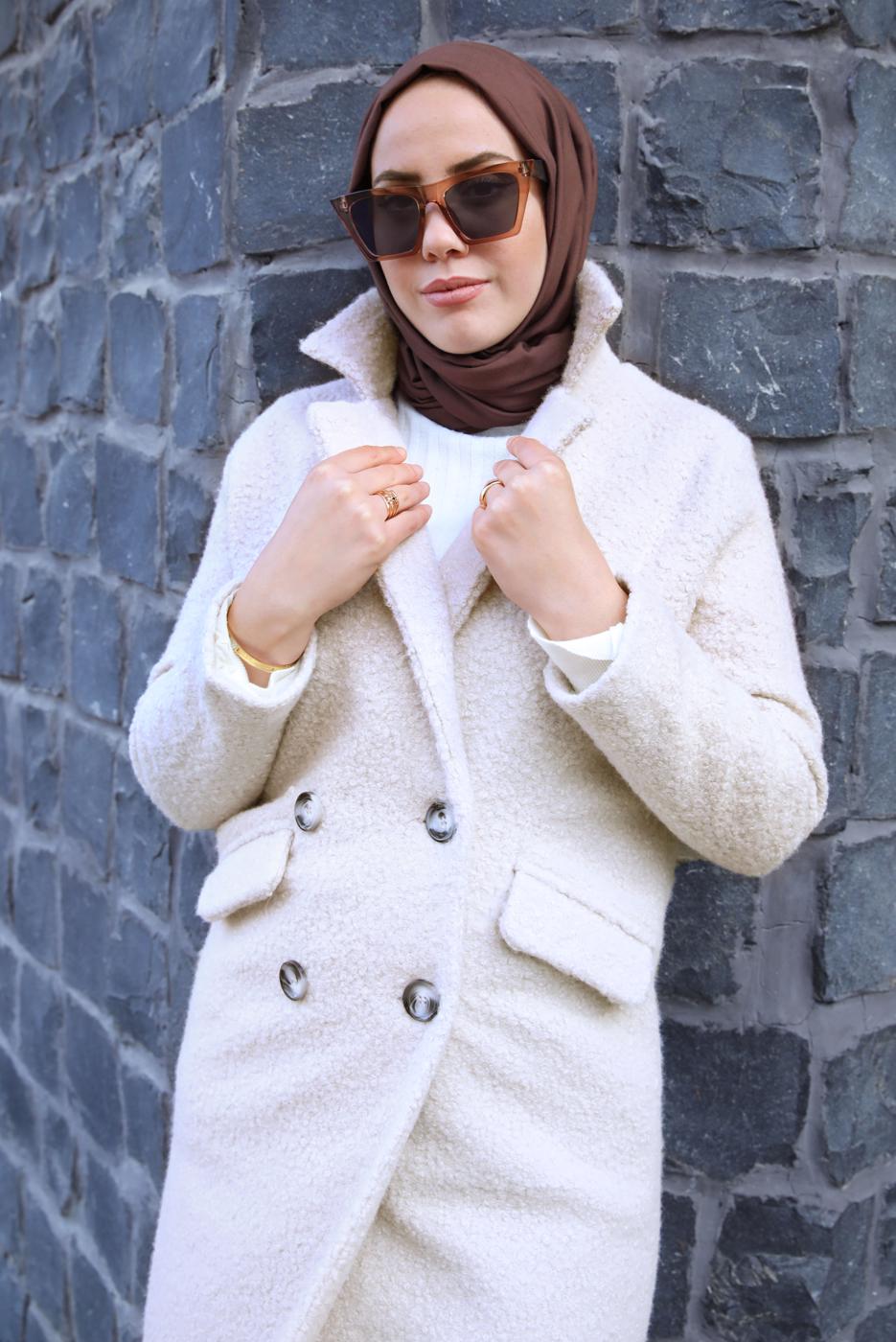 Vêtements hijab ÉCRU MANTEAU À DOUBLE BOUTONNAGE T 6627