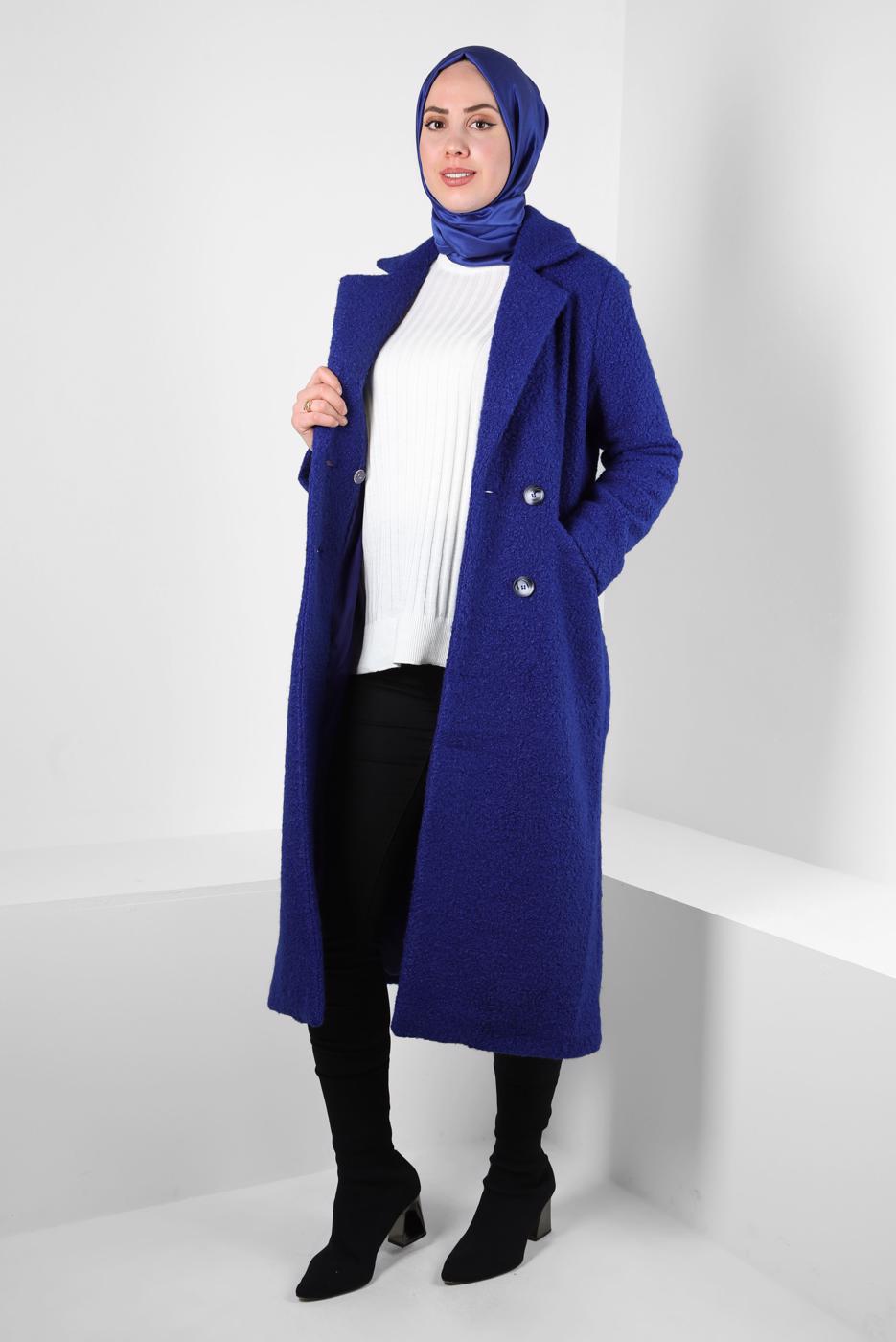 Vêtements hijab BLEU MARINE MANTEAU À DOUBLE BOUTONNAGE T 6627