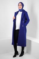 Vêtements hijab BLEU MARINE MANTEAU À DOUBLE BOUTONNAGE T 6627