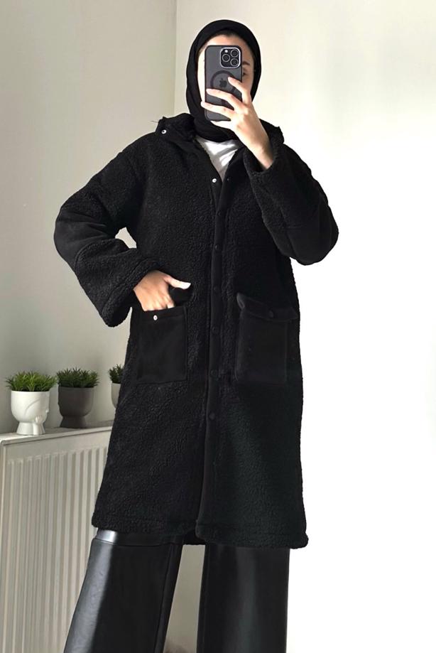 Tesettür giyim  DİK YAKA KABAN T 7695 - TRENDTESETTÜR