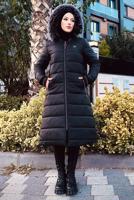 Hijab clothing BLACK HOODED PUFFER COAT WITH POCKET DETAIL T 807-1