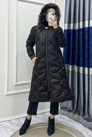 Hijab clothing BLACK FURRY HOODED PUFFER COAT T 807-2