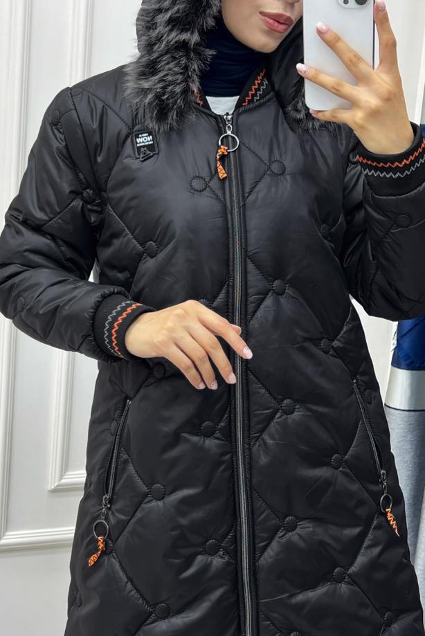 Hijab clothing  FURRY HOODED PUFFER COAT T 807-2 - TRENDTESETTÜR
