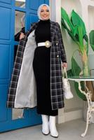 Tesettür giyim SİYAH KARE DESENLİ KAŞE KABAN T 8167