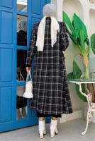 Tesettür giyim SİYAH KARE DESENLİ KAŞE KABAN T 8167