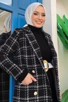 Tesettür giyim SİYAH KARE DESENLİ KAŞE KABAN T 8167