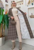 Tesettür giyim KAHVE KARE DESENLİ KAŞE KABAN T 8167