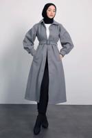 Tesettür giyim GRİ KEMERLİ KABAN T 8595