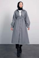 Tesettür giyim GRİ KEMERLİ KABAN T 8595