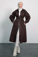 Tesettür giyim KAHVE KEMERLİ KABAN T 8595