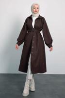 Tesettür giyim KAHVE KEMERLİ KABAN T 8595