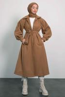 Tesettür giyim TABA KEMERLİ KABAN T 8595