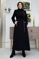 Tesettür giyim SİYAH KUŞAKLI MANTO T 8777