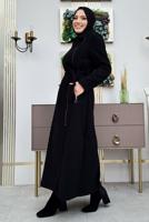 Tesettür giyim SİYAH KUŞAKLI MANTO T 8777