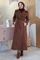 Tesettür giyim KAHVE KUŞAKLI MANTO T 8777