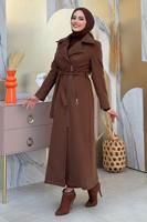 Tesettür giyim KAHVE KUŞAKLI MANTO T 8777