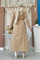 Tesettür giyim TABA KUŞAKLI MANTO T 8777