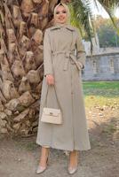 Tesettür giyim VİZON KUŞAKLI MANTO T 8777