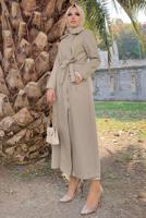 Tesettür giyim VİZON KUŞAKLI MANTO T 8777