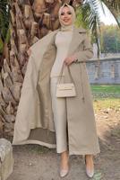 Tesettür giyim VİZON KUŞAKLI MANTO T 8777