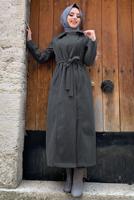 Tesettür giyim GRİ KUŞAKLI MANTO T 8777